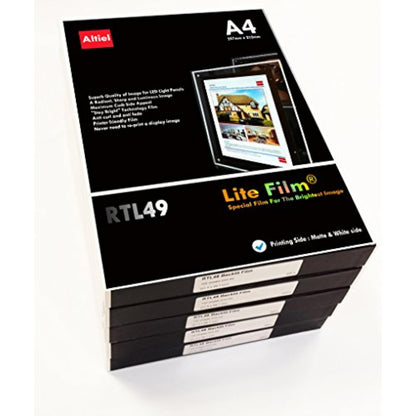 RTL49 - A4 x 50 Sheets of Back Lite Film for Any Inkjet & Laser Printers or Laser Copiers. Back lit Paper Sheet for LED Pocket Displays or LED Lightboxes. Backlit Film for LED Window Displays.