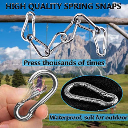 Spring Snap Hooks, 304 Stainless Steel Metal Clip Heavy Duty Rope Connector Small Snap Clamp Key Chain Link Buckle for Hammock Swing Set Outdoor Travel Camping Fishing Hiking