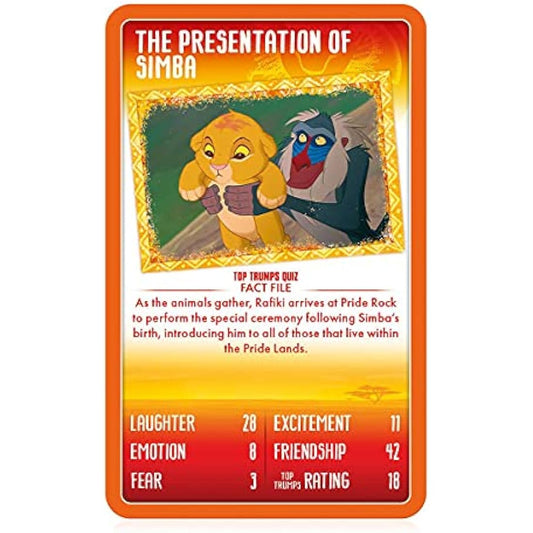 Top Trumps Disney The Lion King Specials Card Game, play with 30 memorable moments from the presentation of Simba to No Worries, educational gifts and toys for boys and girls aged 6 plus