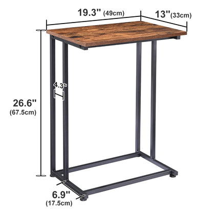 H JINHUI C-Shaped End Table, Sofa Side Table, Mobile Snack Table for Coffee Laptop Tablet, Industrial Style with Metal Frame