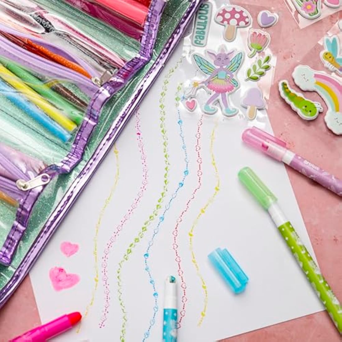 Scented Art Kits for Kids 6-12 - Includes Smelly Markers, Stamp Markers, Sparkly Pencil Case - Fairy Themed Toys & Art Set