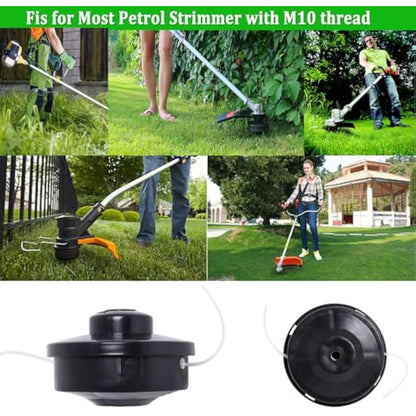 Poweka Universal Strimmer Head, 4 Pack Petrol Strimmer Replacement Head Dual 2 Line Petrol Strimmer Trimmer Brushcutter Bump Feed Spool Head, M10 x 1.25 LHF