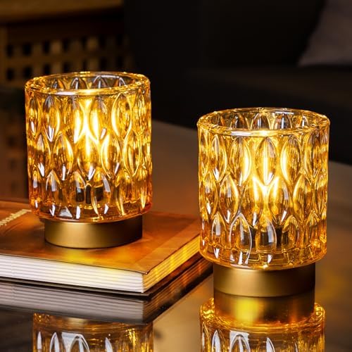Premier Battery Operated Lamp, Bedside Lamps Set of 2 Timer, Cordless Table Lamp, Mini Battery Operated Lights, Decorative Table Lamps for Bedroom Living Room, Amber [Energy Class E]
