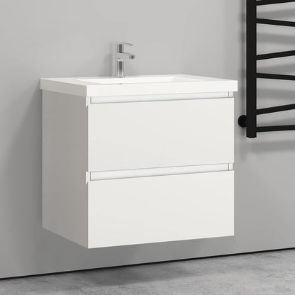 Biubiubath 600mm Bathroom Sink Unit with Basin Matt White 2 Soft Close Drawers Wall Mounted Bathroom Suite with Vanity Unit