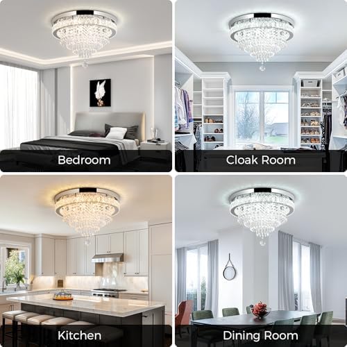 RHEAFON Dimmable Chandelier Crystal Ceiling Light with Remote Crystal Chandeliers Modern Chandelier Ceiling Light for Living Room Bedroom Hallway Home Studio