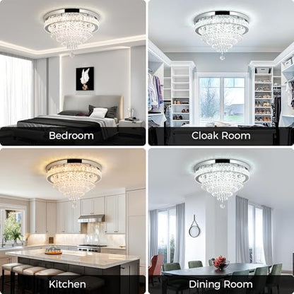 RHEAFON Dimmable Chandelier Crystal Ceiling Light with Remote Crystal Chandeliers Modern Chandelier Ceiling Light for Living Room Bedroom Hallway Home Studio