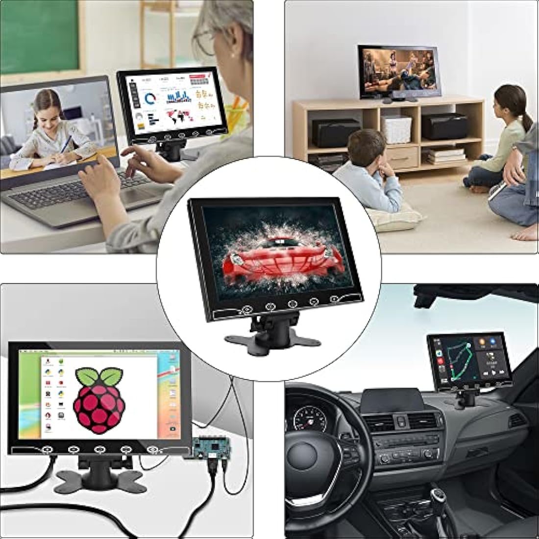 AISHICHEN CCTV Monitor - 10.1 inch, Mini, 1024X600, 60Hz, 5ms, Built-in Speakers, Portable w/VGA/AV/HDMI/BNC/USB Input, Raspberry Pi Monitor w/Remote Control