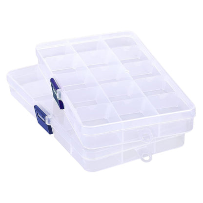 Doukesh 2 Pcs Bead Storage Box, 15 Grids Bead Storage Box with Compartments