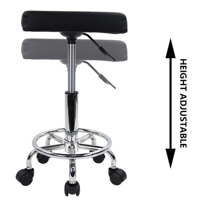 KKTONER Square Rolling Stool with Foot Rest PU Leather Height Adjustable Spa Drafting Salon Tattoo Work Swivel Stools Task Chair Small (Black)