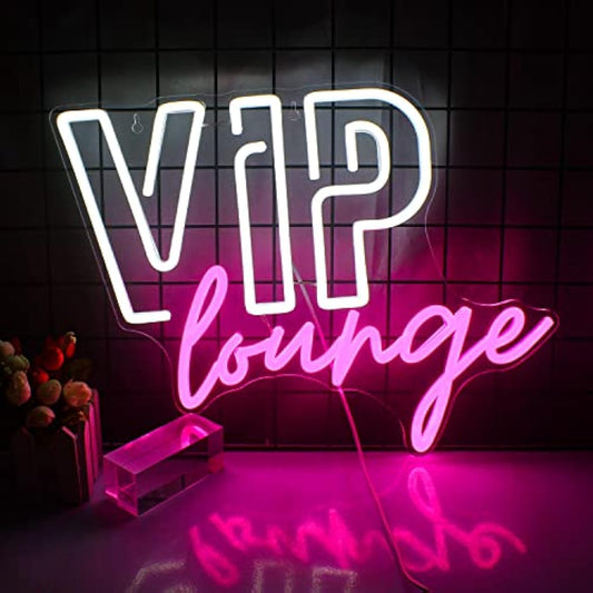 VIP Lounge Neon Signs for Wall Decor VIP LED Neon Light for Room Decor Pink White Led Light up Sign with USB Powered for Office Hotel Pub Cafe Game Room Home Decor