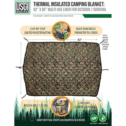 USGI Industries Military Woobie Blanket | Thermal Insulated Camping Blanket, Poncho Liner | Large, Portable, Water-Resistant, for Hiking, Outdoor, Survival, Comes with Compression Carry Bag (Marpat)
