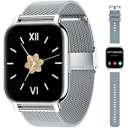 Popglory Smart Watch for Women Men Answer/Make Calls, 1.85" Smartwatch 44mm 2 Straps & Split Screen, 100+ Sports Fitness Watch with Blood Pressure/Oxygen/Heart Rate Monitor for iOS and Android