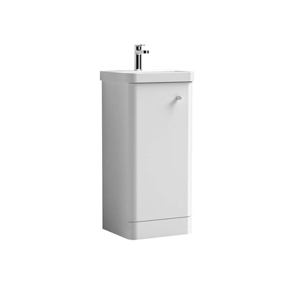 nuie COR102 Core Modern Bathroom Floor Standing 1 Door Vanity Unit and 1 Tap Hole Ceramic Basin, 864 x 405 x 355mm, Gloss White