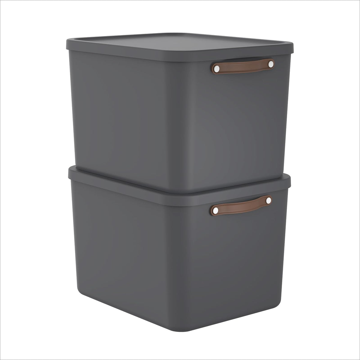 Rotho Maloja Storage Box, Set of 2, 55 L with Lid, 53.5 x 40 x 34 cm (L x W x H) (Anthracite)