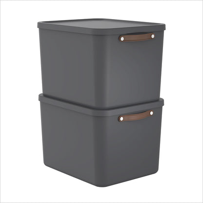Rotho Maloja Storage Box, Set of 2, 55 L with Lid, 53.5 x 40 x 34 cm (L x W x H) (Anthracite)