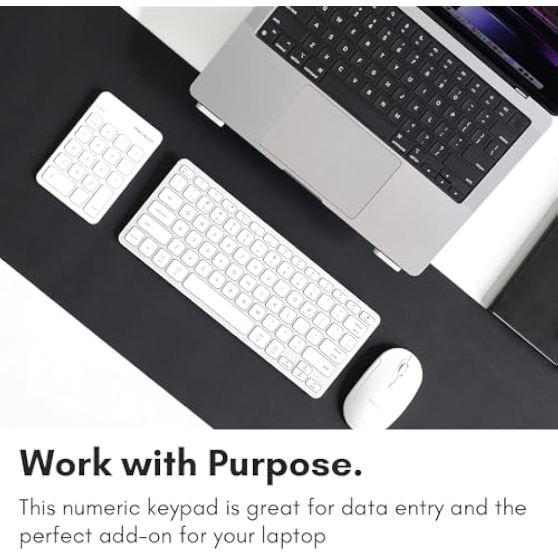 Macally Bluetooth Number Pad for Laptop, Apple, Mac, iMac, MacBook Pro/Air, Ipad, Windows PC, Tablet, or Desktop Computer - Rechargeable 18 Key Wireless Numeric Keypad - White Bluetooth 10 Key Numpad