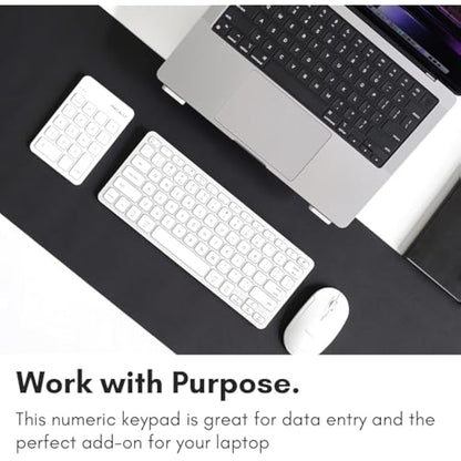 Macally Bluetooth Number Pad for Laptop, Apple, Mac, iMac, MacBook Pro/Air, Ipad, Windows PC, Tablet, or Desktop Computer - Rechargeable 18 Key Wireless Numeric Keypad - White Bluetooth 10 Key Numpad
