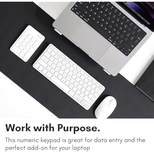 Macally Bluetooth Number Pad for Laptop, Apple, Mac, iMac, MacBook Pro/Air, Ipad, Windows PC, Tablet, or Desktop Computer - Rechargeable 18 Key Wireless Numeric Keypad - White Bluetooth 10 Key Numpad