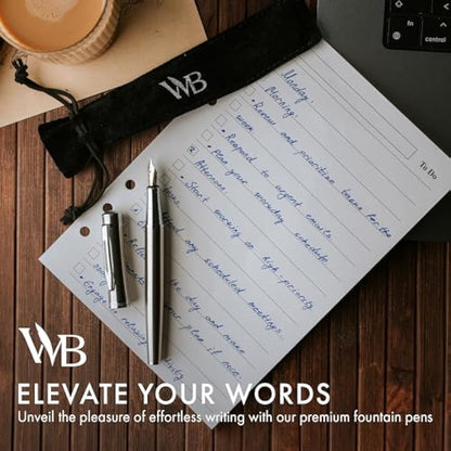 Wordsworth & Black Fountain Pen Set, Extra Fine Nib, Includes 24 Pack Ink Cartridges, Ink Refill Converter & Gift Pouch, Chrome Finish, Calligraphy, [Silver Chrome], Perfect for Men & Women
