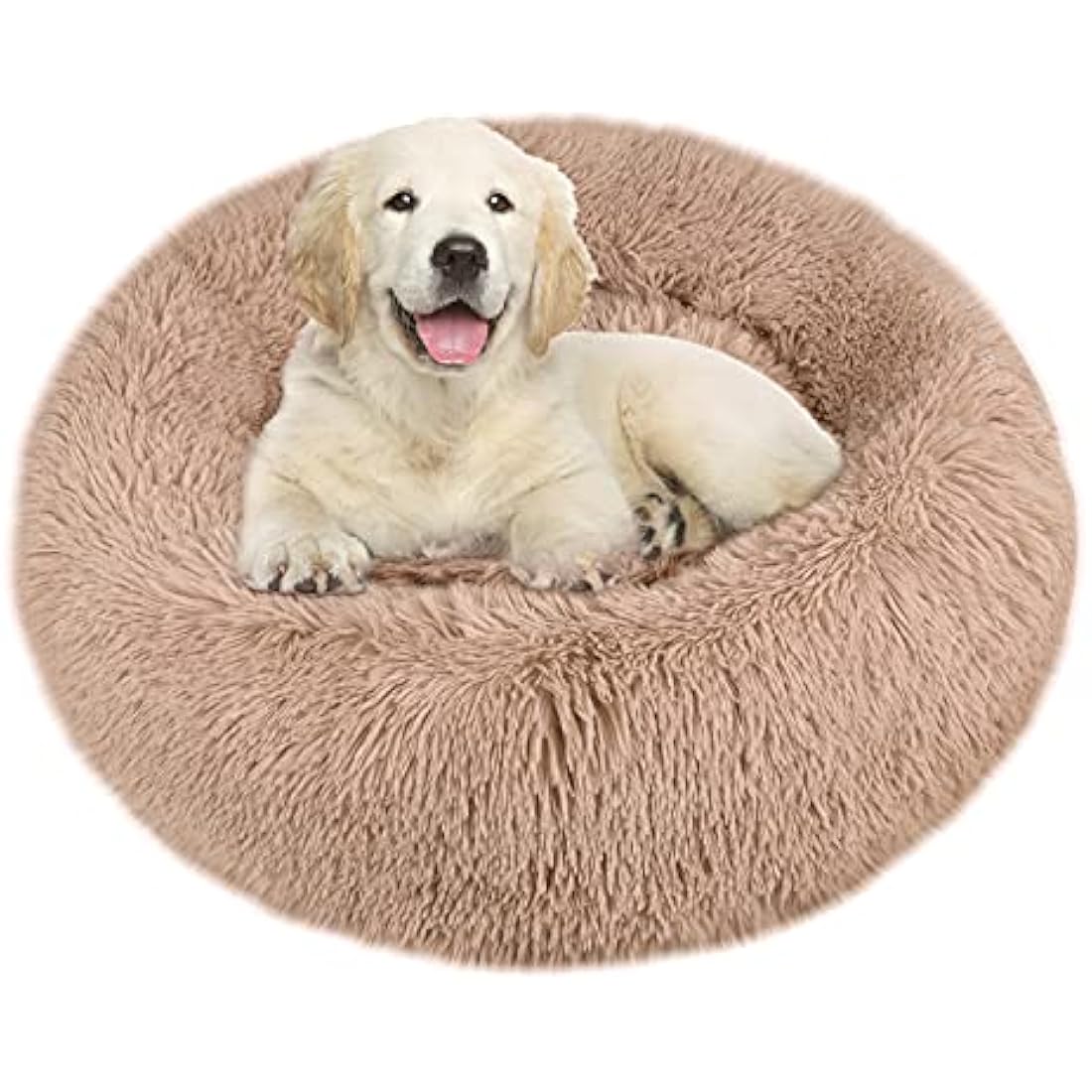 Comfy Calming Dog Beds Medium Washable,Anti Anxiety Donut Ped Bed,Luxury Warm Fluffy Improved Sleep Amazingly Cat Bed Cuddler,Anti-Slip Bottom Round Puppy Bed for Small Medium Cat Dog（L,Beige Brown）