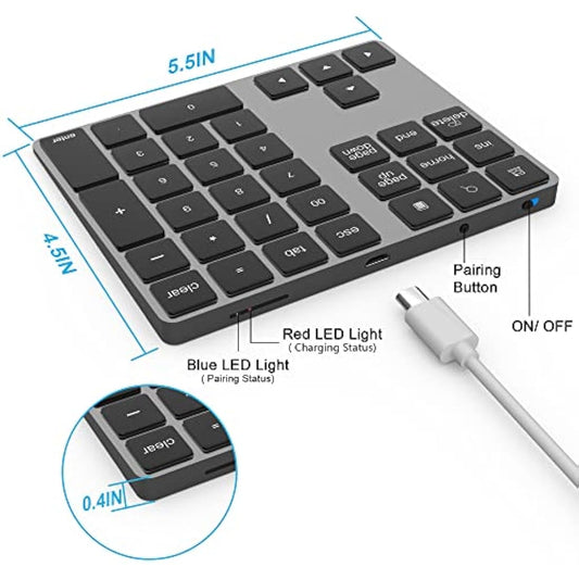 Yeemie Bluetooth Number Keypad Wireless Numeric Keypad - with 34-Keys, Portable Number Pad for All Laptop Desktop, Black