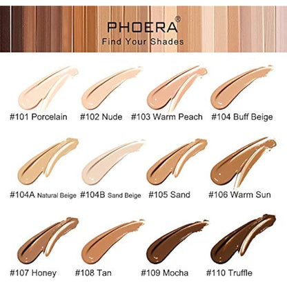 AQUAPURITY PHOERA Full Coverage Foundation New Formula Waterproof Long Lasting Oil Free Velvet Matte Liquid Foundation for Oily Skin Flawless Makeup Base Cream Concealer (101 Porcelain…)