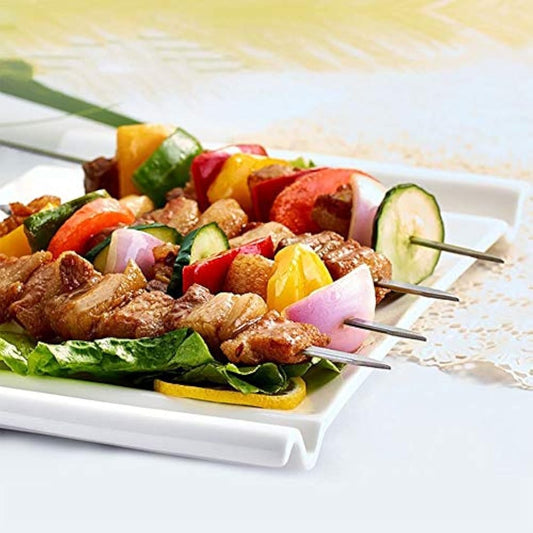 Homealexa 15" BBQ Skewers, Stainless Steel Flat Kebab Skewers Set of 20, Reusable with Storage Bag for Outdoor BBQ, Family Party, Shish Kabob
