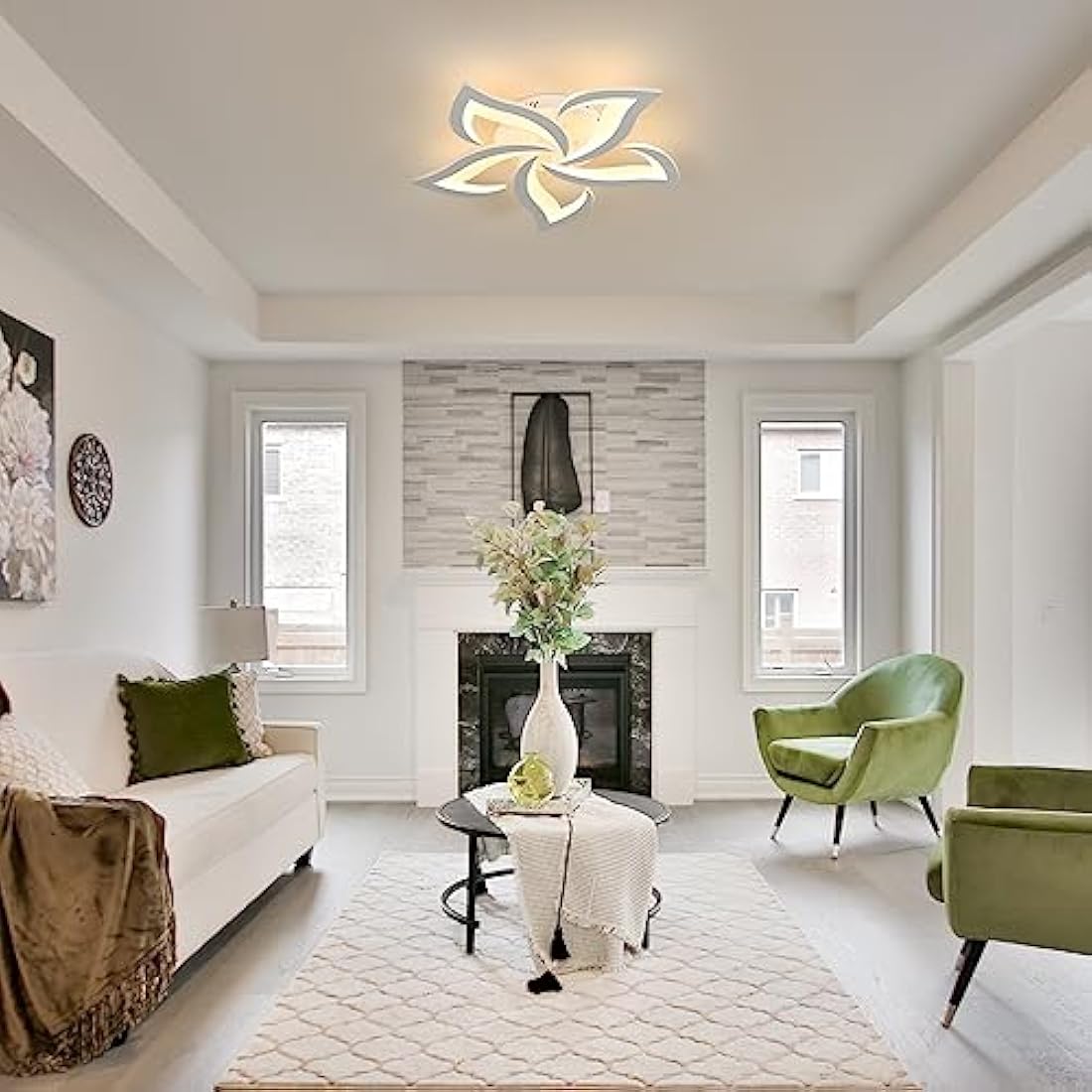 Riserva LED Ceiling Light Dimmable, White Ceiling Lamp Modern with Remote Control, Creative Petal Ceiling Light Aluminium for Living Room, Bedroom, Dining Room, Balcony, 40W 60cm