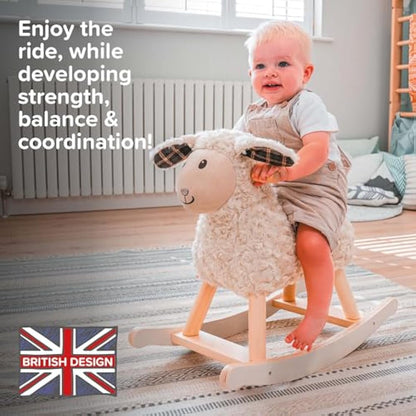 Little Bird Told Me - Lambert Sheep Rocking Toy for Baby/Toddler 9+ Months Unisex - Soft Plush Fabric, Solid Wooden Frame & Rockers, Scrunchy Ears & Tail - British Brand Since 2007