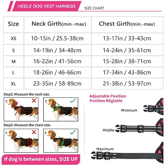 HEELE No Pull Dog Harness - Reflective, Adjustable with Front/Back Leash Attachments & Soft Padded Control Handle for Small to Large Dogs, Fuchsia, L