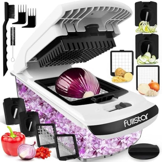 Vegetable Chopper Vegetable Cutter - Veggie Onion Salad Food Chopper Manual - Potato Chipper - Veg Chopper and Dicer - Kitchen Tools & Gadgets (4-in-1 White)