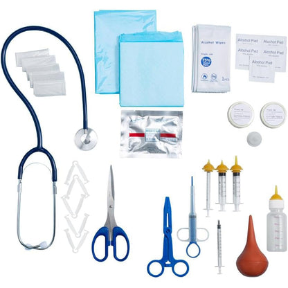 GSSFASHION Puppy Kitten Whelping Kit, Whelping Kit with Feeding Nipple Bottle Scissors Cord Clamps Aspirator etc Full kit