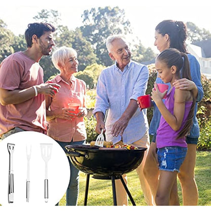 BBQ Tool Set,3 Pcs Professional Stainless Steel Grill Accessories Set with Handle Storage Bag,Camping Barbecue Grilling Utensils Kit Spatula Tongs Fork for Birthday Christmas Party