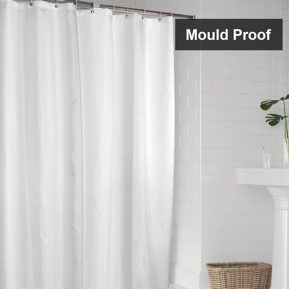 Lkw Ogechi White Shower Curtain Waterproof 200/220/240 CM Drop, 220 CM Extra Long Polyester Washable Bath Curtain