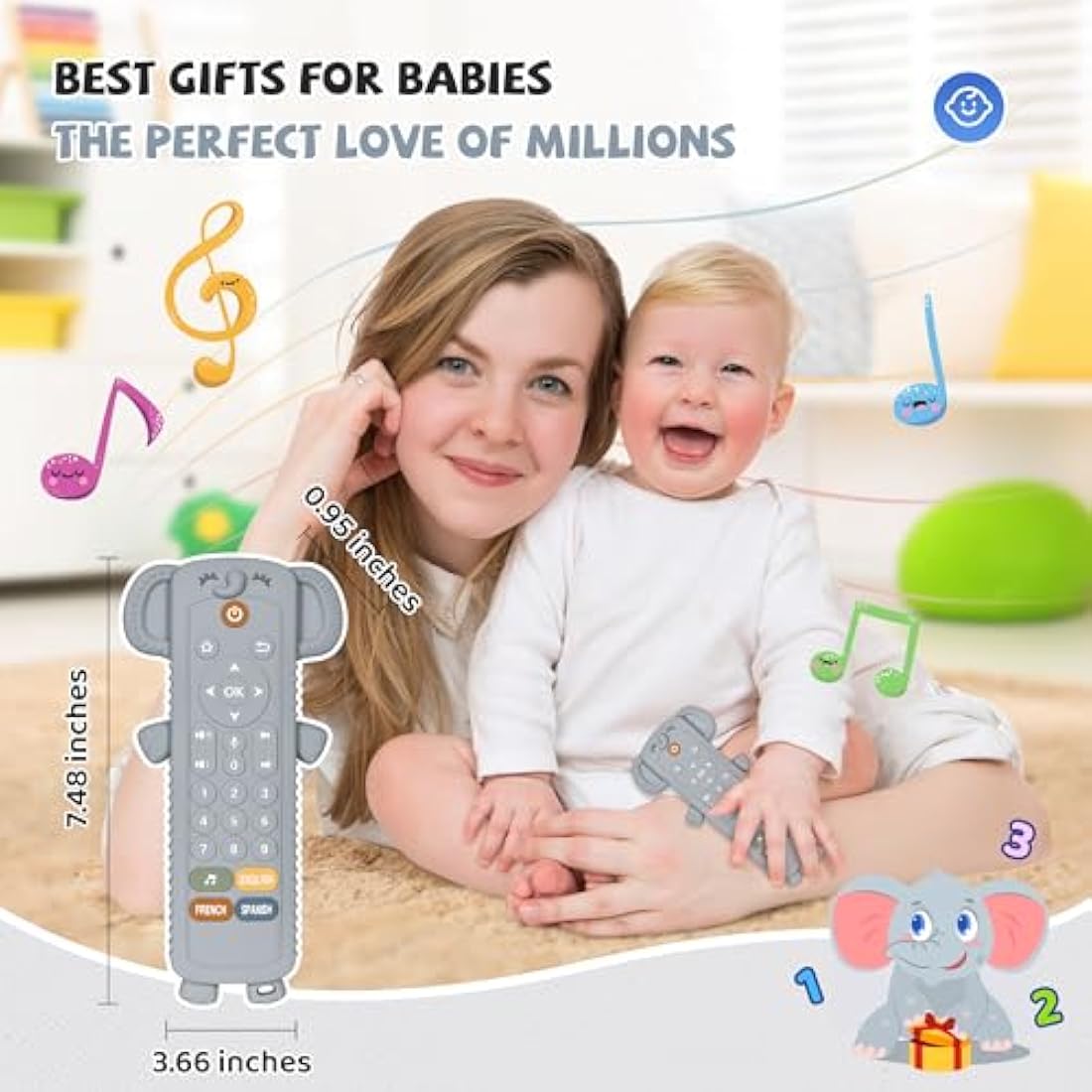 Baby Remote Control Toy with Silicone Teether Cover - Baby Musical Toys, Early Number Learning in 3 Languages (English, Spanish & French), Preschool Boys Girls Toys Gift 6, 12, 18 Months.