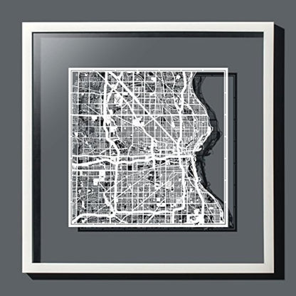Milwaukee Paper Cut Map White 12×12 inches Paper Art