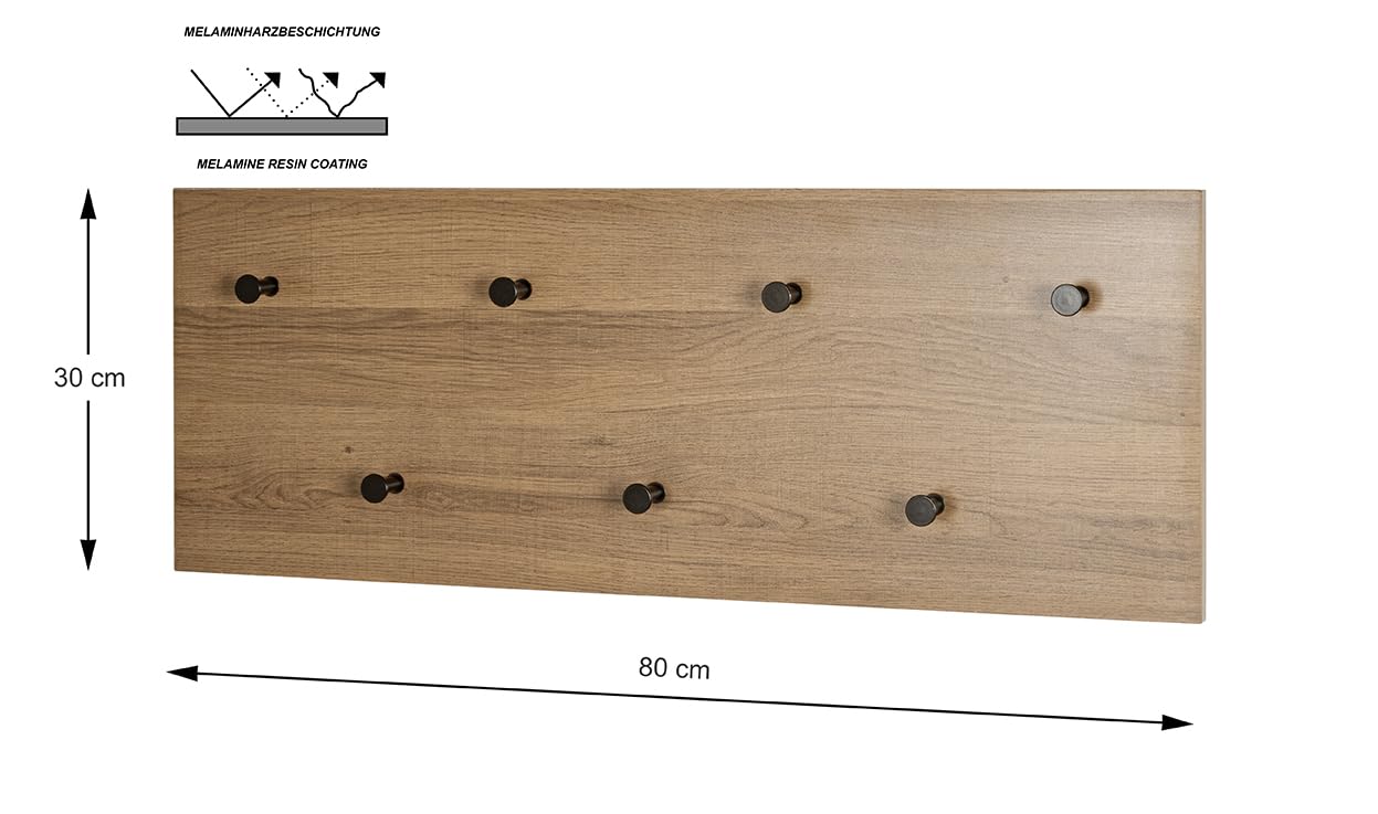 HAKU Wardrobe Oak, Black, MDF, Metal - Dim.: W 80 cm x H 30 cm x D 5 cm, Style: Modern