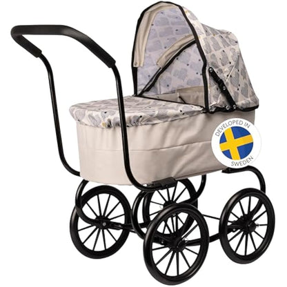 Skrållan Classic Dolls Pram – Sturdy Toddler Toy Stroller, Go for a Safe Walk, Nostalgic Baby Doll Pram, Toy Prams, Baby Doll Accessories, Lovely Swedish Design, Dolls Accessories for 3 Year Old