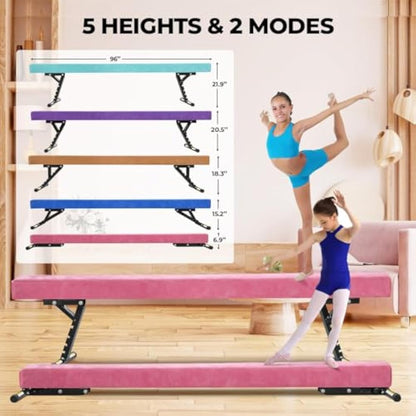 SportBob Gymnastics Beam 8ft High and Low Floor Balance Beam with 5 heights Adjustable, Gymnastics Balance Beam for Kids Children Girls Training, Home Gym Equipment for All Gymnastic
