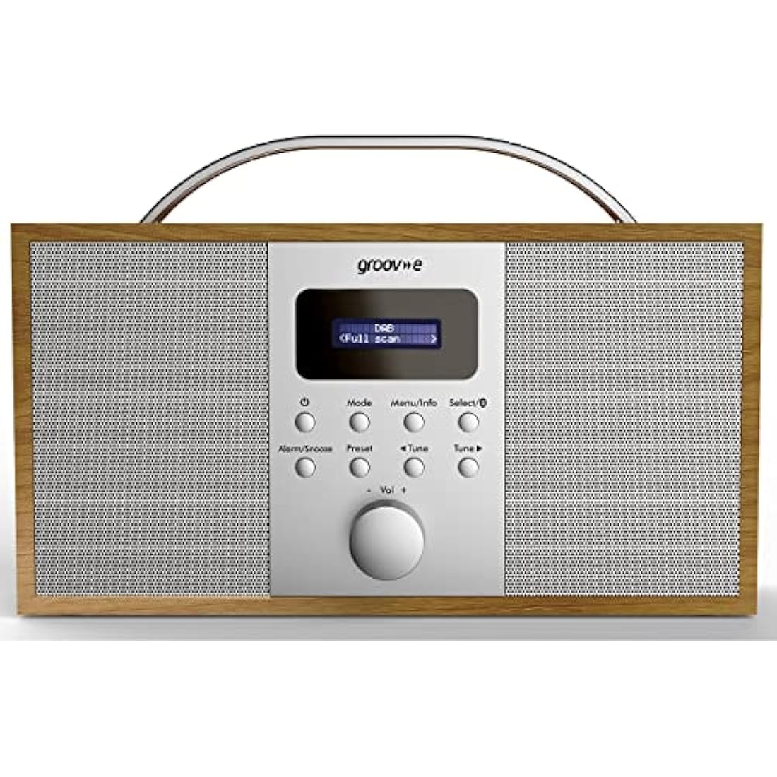 Groov-e Boston Wooden DAB & FM Digital Radio - Built-In Alarm Clock, Dynamic Range Control & Bluetooth Connectivity - LCD Display - Mains or Battery Operated - Portable Radio - 40 Preset Stations