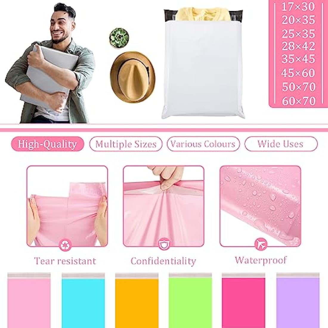 50pcs 25x35cm Pink Vinted Postage Bags Mailing Bags for Clothes,Mailing Poly Postal Self Seal Bags,Parcel Shipping Bags Strong Packaging Bags Delivery Bags Plastic Envelopes for Posting Clothes Parcel