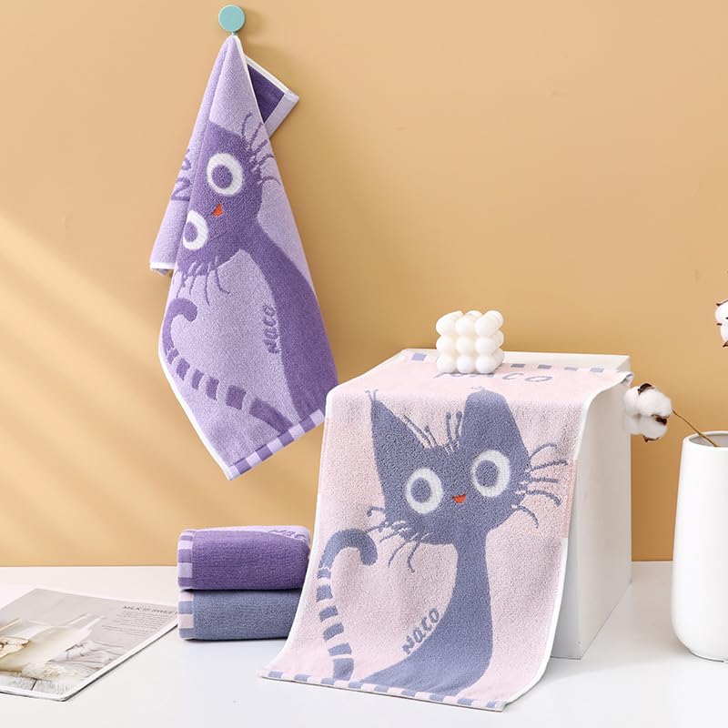 ISABELLA MOON 2PCS Children's Facial Towel, Kids Washcloth Towels, Cotton Kids Face Towels, Cute Kitty dog Hand Towel Set