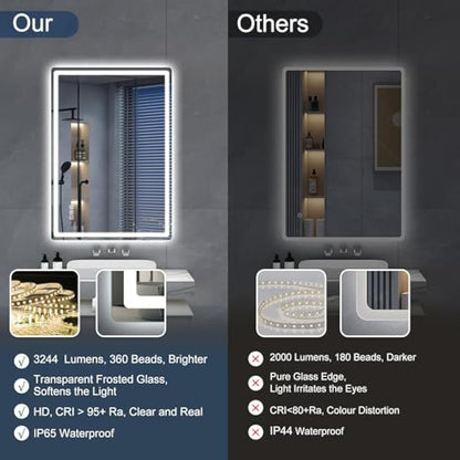 S'bagno Bluetooth-Bathroom-Mirror-with-LED-Lights 1000x700mm, LED-Bathroom-Mirror with Defogging Mat, 3000K-6500K, Dimmable, Memory, HD Tempered Glass, IP44 Waterproof, Horizontal/Vertical