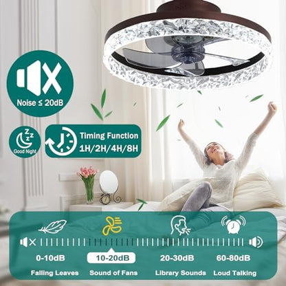 Quiet Ceiling Fans with Lights Remote Control, Modern Lighting Fan Ceiling Light LED Dimmable Ceiling Fan Lamps for Bedroom Living Room, Fan Reversible and 6 Speeds (Black, 50CM)