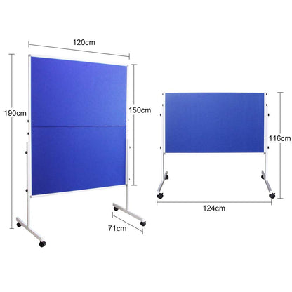 XIWODE Foldable Mobile Room Divider, Double Sided Blue Fabric Bulletin Push Pin Board Rolling with Stand, 150 x 120 cm