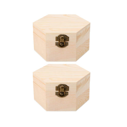 Healifty Hexagonal Wood Case with Lock Hasp Small Wooden Storage Container for Soap Flower Box Jewelry Diy Crafts Home Decoration Wedding