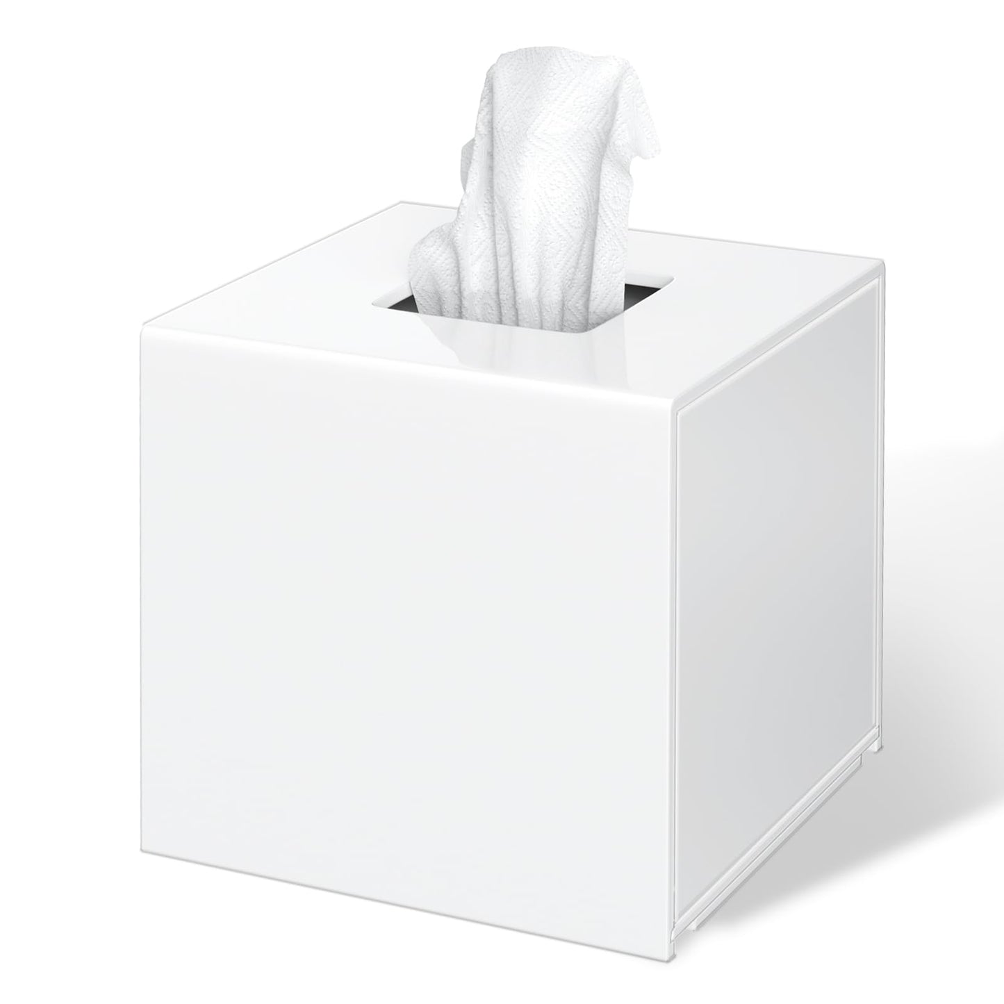 FEMELI Tissue Box Cover, Square Acrylic Tissues Paper Holder for Bathroom Bedroom Office, White