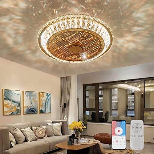 Ceiling Fan with Lamp, Crystal Ceiling Fan with LED Light, 72W Modern LED Dimmable Ceiling Light, Adjustable Wind Speed, with Remote Control, Fan Lighting with air Guide Wheel, 360° air Circulation
