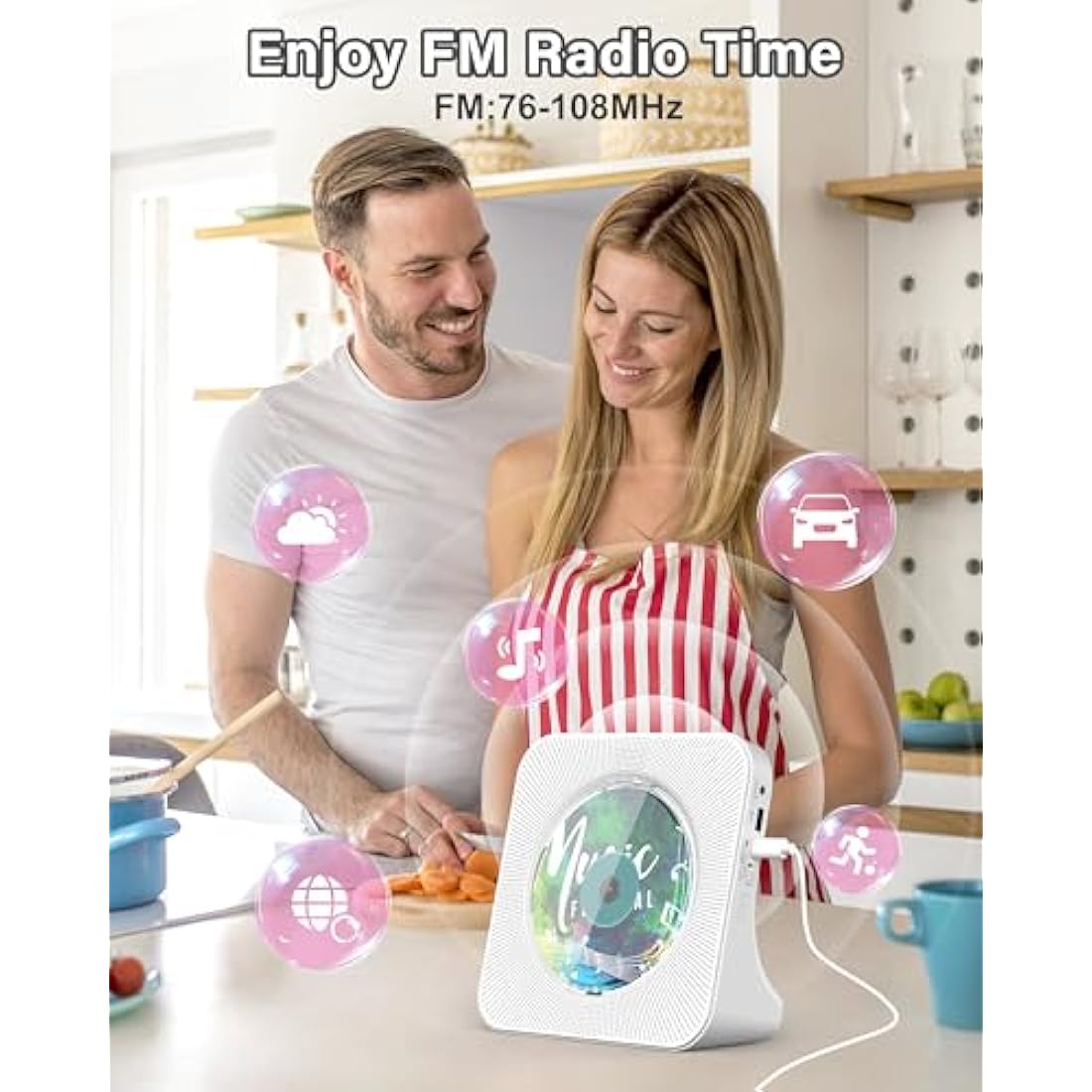 Portable CD Player with Bluetooth 5.0, Greadio Desktop CD Players for Home, CD Music Player with Speakers, Remote Control, Dust Cover, FM Radio, LCD Display, AUX, USB, Headphone Jack