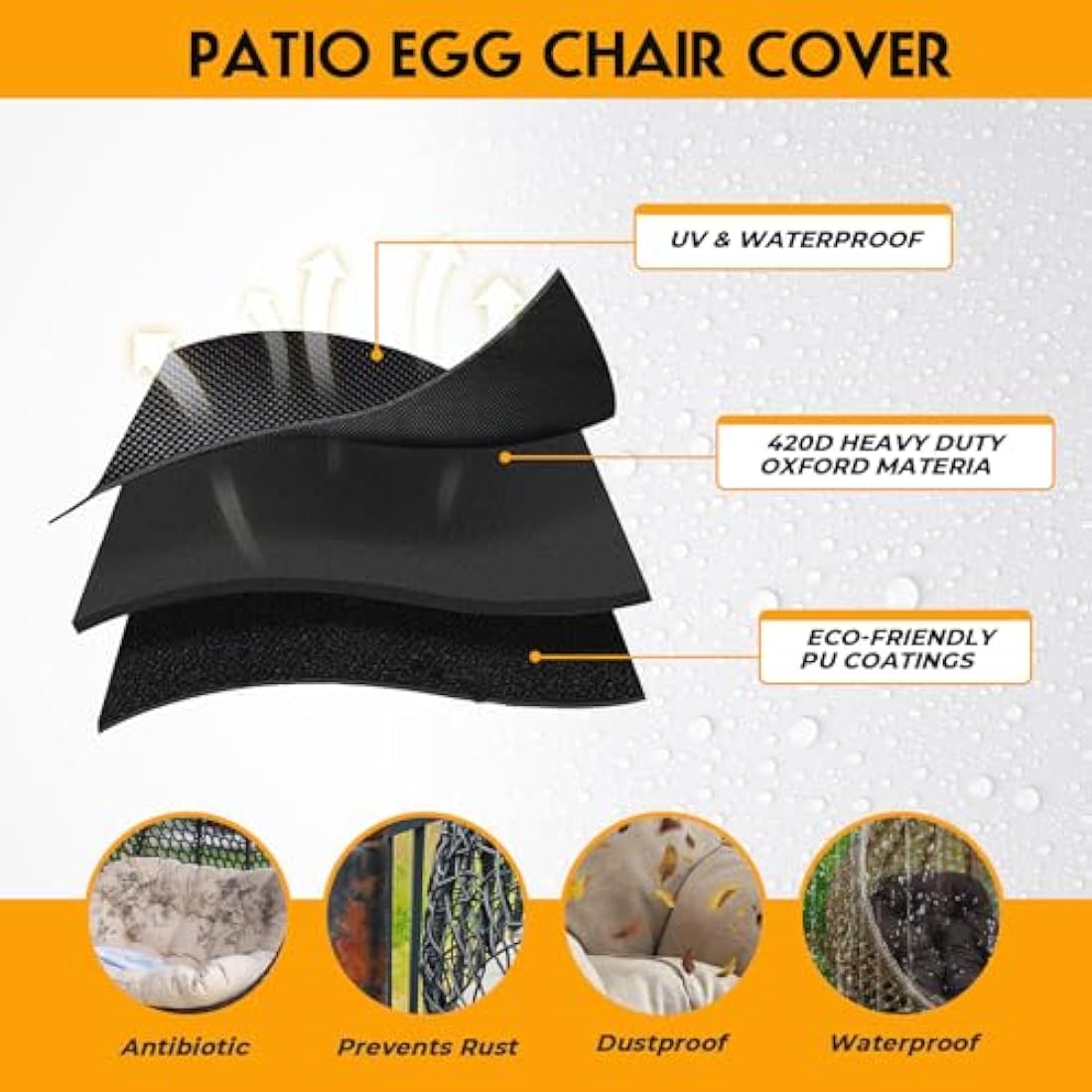 widesmile Double Egg Chair Cover Waterproof Hanging Egg Chair Covers Patio 420D Heavy Duty Egg Chair Cover Oxford Fabric Windproof Anti-UV Rattan Swing Chairs Cover 230 x 200cm